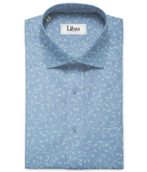 Raymond Men's Premium Cotton Printed 2.25 Meter Unstitched Shirting Fabric (Sky Blue)