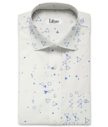 Raymond Men's Pure Cotton Printed 2.25 Meter Unstitched Shirting Fabric (White & Blue)