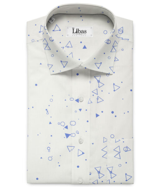 Raymond Men's Pure Cotton Printed 2.25 Meter Unstitched Shirting Fabric (White & Blue)