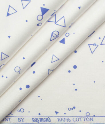 Raymond Men's Pure Cotton Printed 2.25 Meter Unstitched Shirting Fabric (White & Blue)
