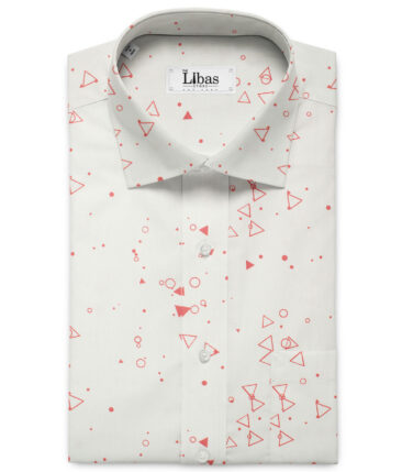 Raymond Men's Pure Cotton Printed 2.25 Meter Unstitched Shirting Fabric (White & Red)