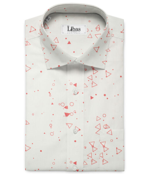 Raymond Men's Pure Cotton Printed 2.25 Meter Unstitched Shirting Fabric (White & Red)
