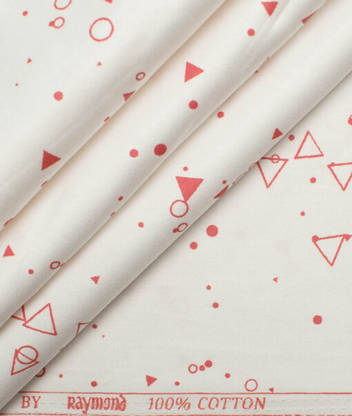 Raymond Men's Pure Cotton Printed 2.25 Meter Unstitched Shirting Fabric (White & Red)