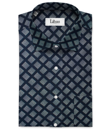 Raymond Men's Giza Cotton Printed 2.25 Meter Unstitched Shirting Fabric (Dark Blue)