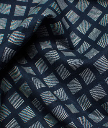 Raymond Men's Giza Cotton Printed 2.25 Meter Unstitched Shirting Fabric (Dark Blue)