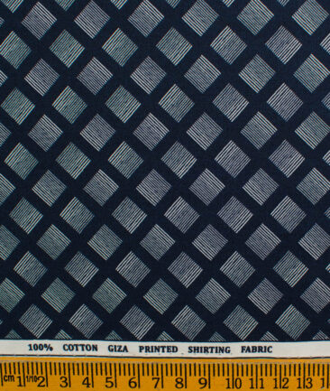 Raymond Men's Giza Cotton Printed 2.25 Meter Unstitched Shirting Fabric (Dark Blue)
