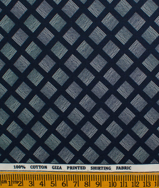 Raymond Men's Giza Cotton Printed 2.25 Meter Unstitched Shirting Fabric (Dark Blue)