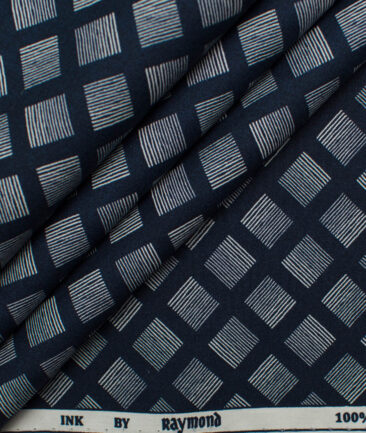 Raymond Men's Giza Cotton Printed 2.25 Meter Unstitched Shirting Fabric (Dark Blue)