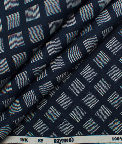 Raymond Men's Giza Cotton Printed 2.25 Meter Unstitched Shirting Fabric (Dark Blue)