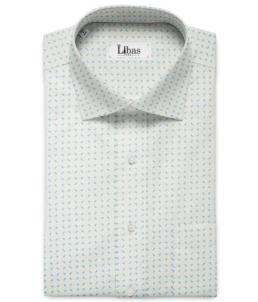 Raymond Men's Pure Cotton Printed 2.25 Meter Unstitched Shirting Fabric (White & Blue)