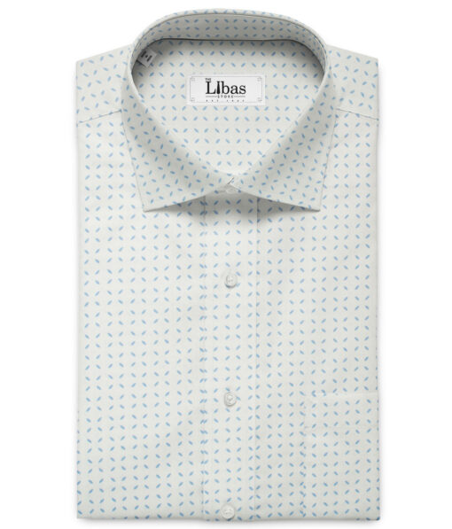 Raymond Men's Pure Cotton Printed 2.25 Meter Unstitched Shirting Fabric (White & Blue)