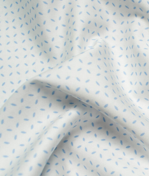 Raymond Men's Pure Cotton Printed 2.25 Meter Unstitched Shirting Fabric (White & Blue)