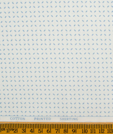 Raymond Men's Pure Cotton Printed 2.25 Meter Unstitched Shirting Fabric (White & Blue)
