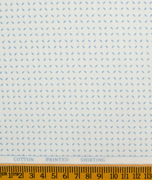 Raymond Men's Pure Cotton Printed 2.25 Meter Unstitched Shirting Fabric (White & Blue)