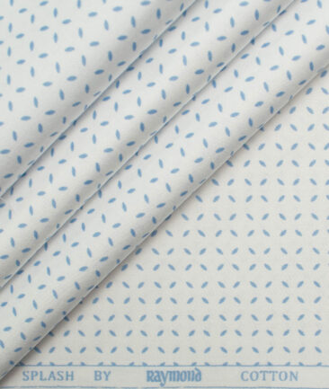 Raymond Men's Pure Cotton Printed 2.25 Meter Unstitched Shirting Fabric (White & Blue)
