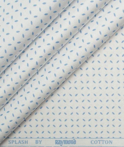 Raymond Men's Pure Cotton Printed 2.25 Meter Unstitched Shirting Fabric (White & Blue)