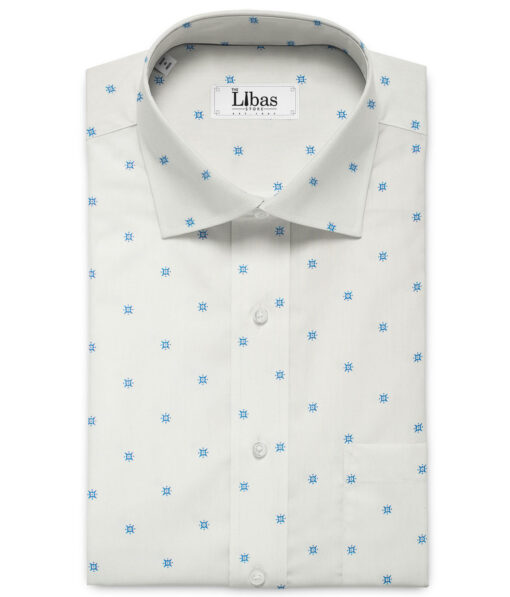 Raymond Men's Pure Cotton Printed 2.25 Meter Unstitched Shirting Fabric (White & Firozi Blue)