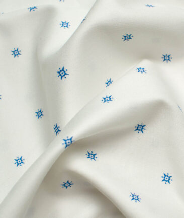 Raymond Men's Pure Cotton Printed 2.25 Meter Unstitched Shirting Fabric (White & Firozi Blue)