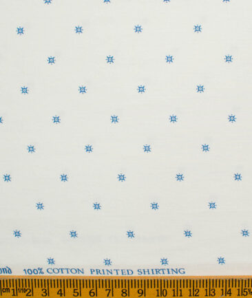Raymond Men's Pure Cotton Printed 2.25 Meter Unstitched Shirting Fabric (White & Firozi Blue)