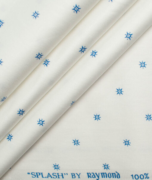 Raymond Men's Pure Cotton Printed 2.25 Meter Unstitched Shirting Fabric (White & Firozi Blue)