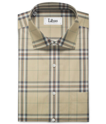 Soktas Men's Egyptian Cotton Checks 2.25 Meter Unstitched Shirting Fabric (Beige)
