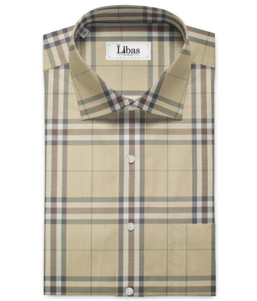 Soktas Men's Egyptian Cotton Checks 2.25 Meter Unstitched Shirting Fabric (Beige)