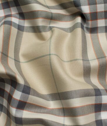 Soktas Men's Egyptian Cotton Checks 2.25 Meter Unstitched Shirting Fabric (Beige)