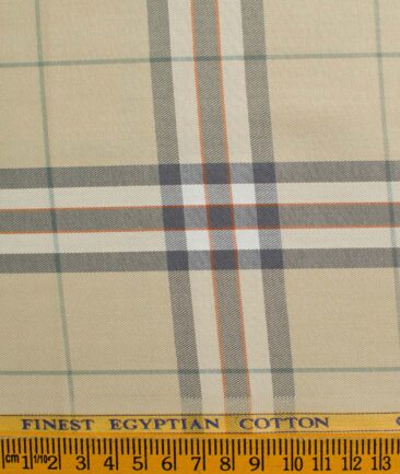 Soktas Men's Egyptian Cotton Checks 2.25 Meter Unstitched Shirting Fabric (Beige)