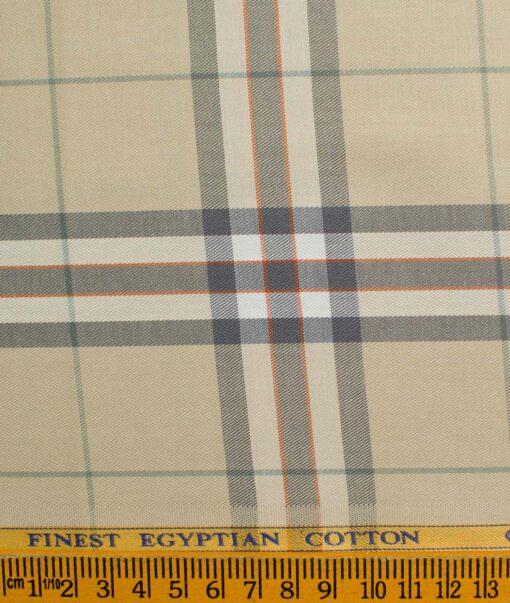 Soktas Men's Egyptian Cotton Checks 2.25 Meter Unstitched Shirting Fabric (Beige)