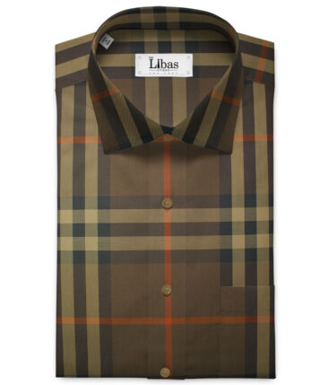 Soktas Men's Giza Cotton Checks 2.25 Meter Unstitched Shirting Fabric (Brown)