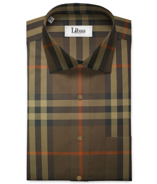 Soktas Men's Giza Cotton Checks 2.25 Meter Unstitched Shirting Fabric (Brown)