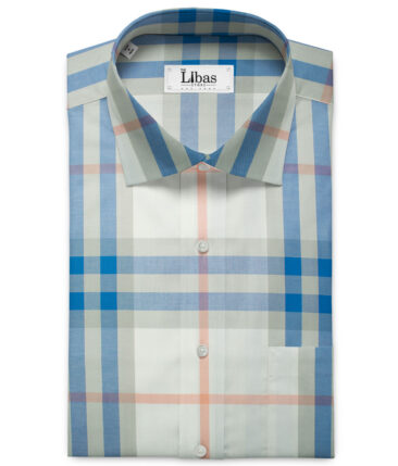 Soktas Men's Giza Cotton Checks 2.25 Meter Unstitched Shirting Fabric (White & Blue)