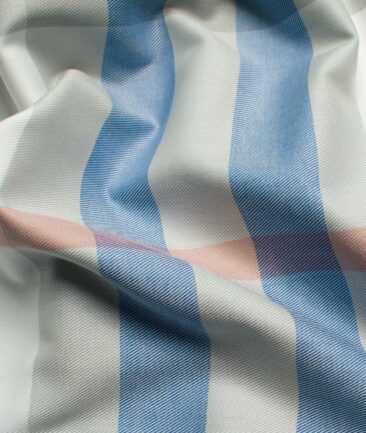 Soktas Men's Giza Cotton Checks 2.25 Meter Unstitched Shirting Fabric (White & Blue)