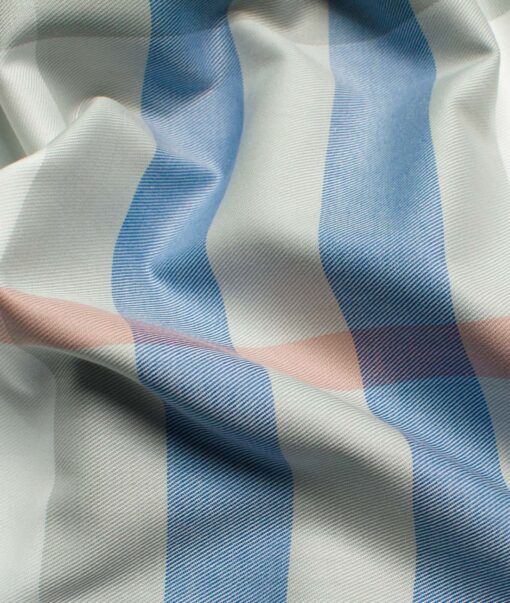 Soktas Men's Giza Cotton Checks 2.25 Meter Unstitched Shirting Fabric (White & Blue)