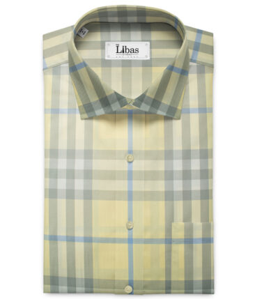 Soktas Men's Giza Cotton Checks 2.25 Meter Unstitched Shirting Fabric (Yellow)