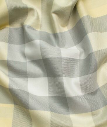 Soktas Men's Giza Cotton Checks 2.25 Meter Unstitched Shirting Fabric (Yellow)