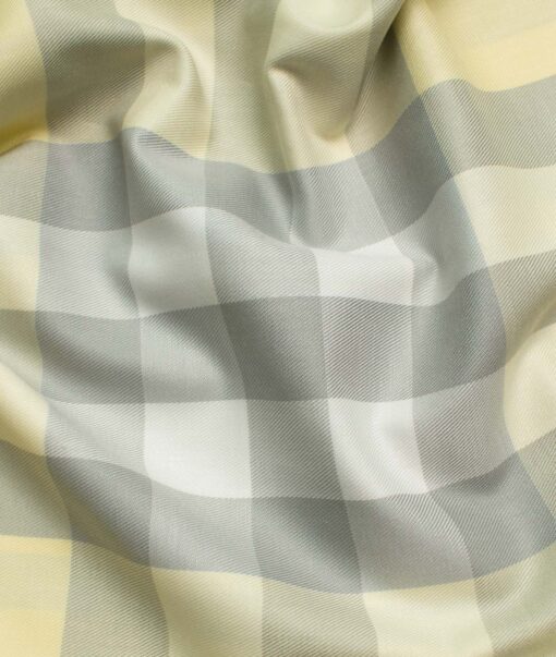 Soktas Men's Giza Cotton Checks 2.25 Meter Unstitched Shirting Fabric (Yellow)