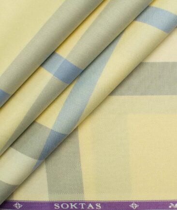 Soktas Men's Giza Cotton Checks 2.25 Meter Unstitched Shirting Fabric (Yellow)