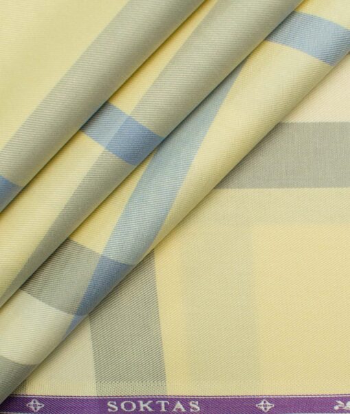 Soktas Men's Giza Cotton Checks 2.25 Meter Unstitched Shirting Fabric (Yellow)