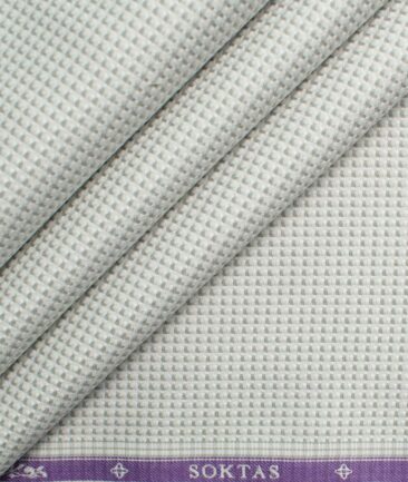 Soktas Men's Giza Cotton Structured 2.25 Meter Unstitched Shirting Fabric (White & Grey)
