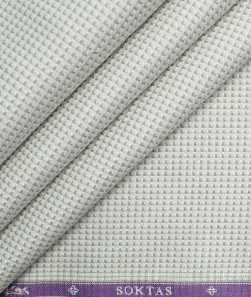 Soktas Men's Giza Cotton Structured 2.25 Meter Unstitched Shirting Fabric (White & Grey)