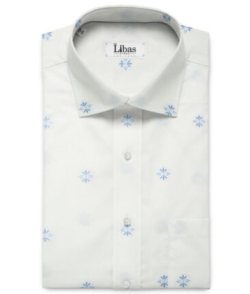 Soktas Men's Giza Cotton Self Design 2.25 Meter Unstitched Shirting Fabric (White & Blue)