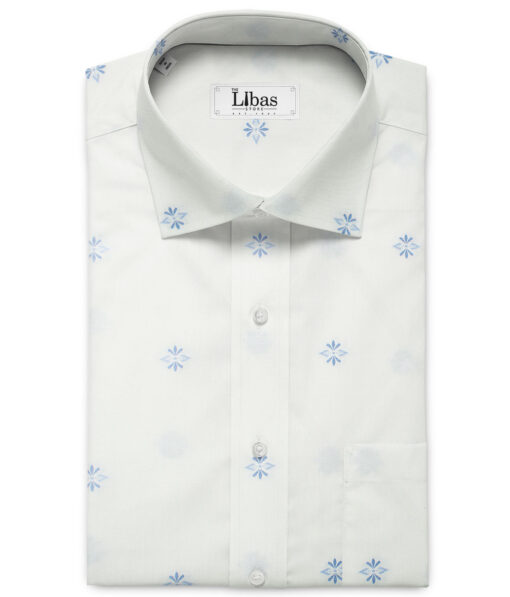 Soktas Men's Giza Cotton Self Design 2.25 Meter Unstitched Shirting Fabric (White & Blue)