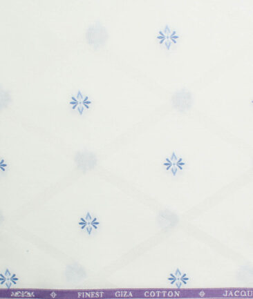 Soktas Men's Giza Cotton Self Design 2.25 Meter Unstitched Shirting Fabric (White & Blue)