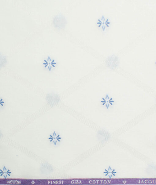 Soktas Men's Giza Cotton Self Design 2.25 Meter Unstitched Shirting Fabric (White & Blue)