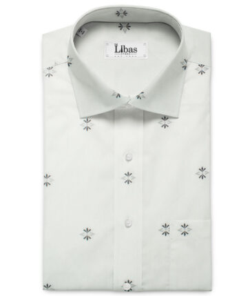 Soktas Men's Giza Cotton Self Design 2.25 Meter Unstitched Shirting Fabric (White & Grey)