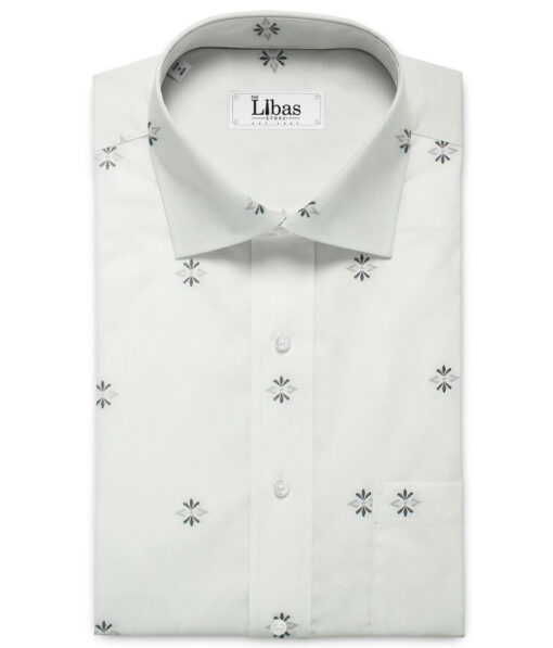 Soktas Men's Giza Cotton Self Design 2.25 Meter Unstitched Shirting Fabric (White & Grey)