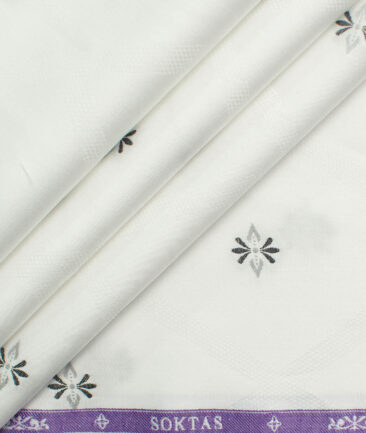 Soktas Men's Giza Cotton Self Design 2.25 Meter Unstitched Shirting Fabric (White & Grey)