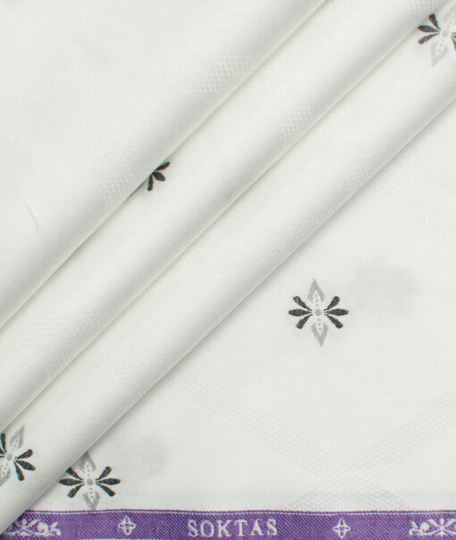 Soktas Men's Giza Cotton Self Design 2.25 Meter Unstitched Shirting Fabric (White & Grey)