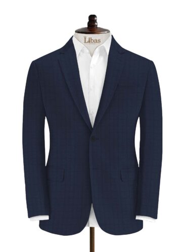 Canetti Men's Terry Rayon Checks 3.75 Meter Unstitched Suiting Fabric (Dark Blue)